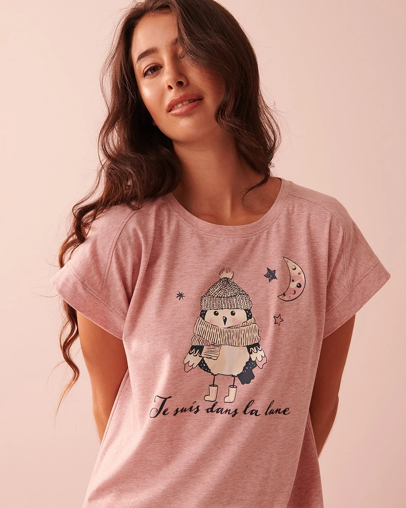 Chemise de nuit manches courtes à motif hibou