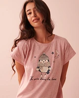 Chemise de nuit manches courtes à motif hibou