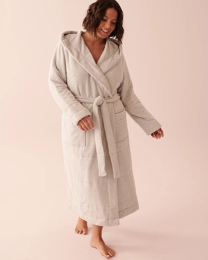 Robe de chambre matelassée à capuchon en tricot doux