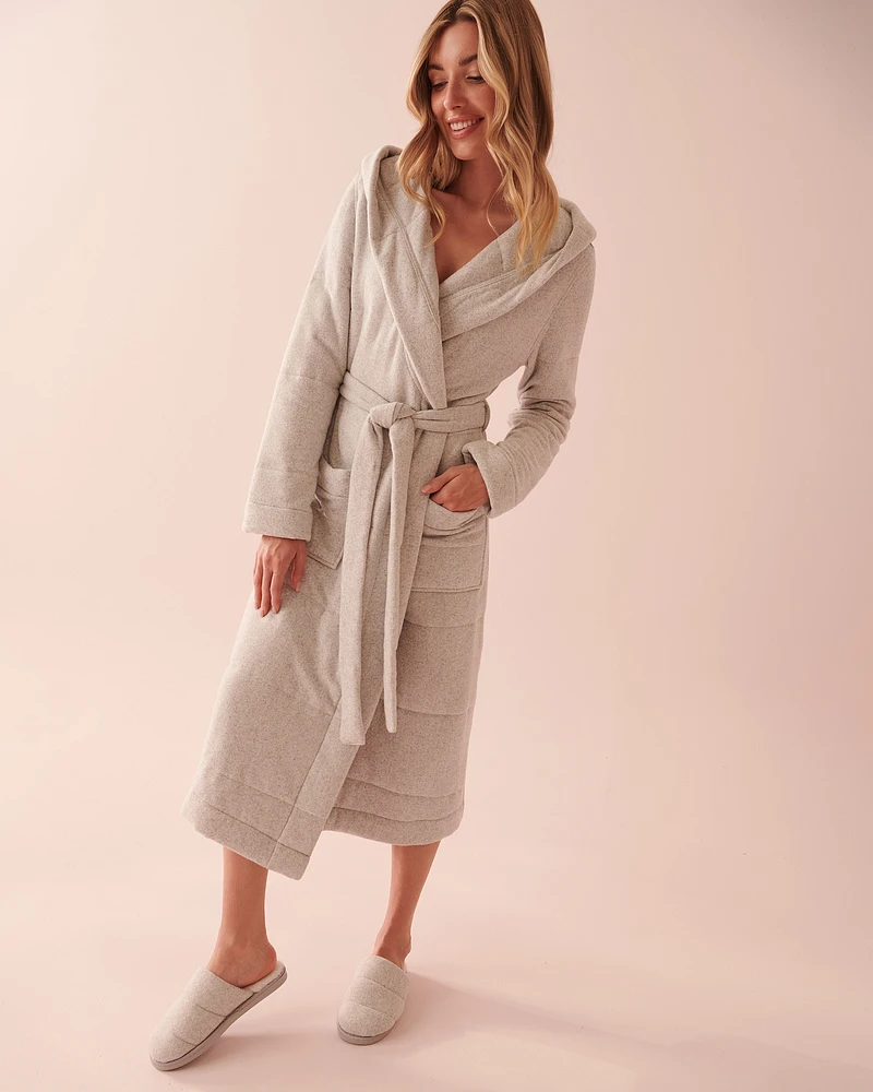 Robe de chambre matelassée à capuchon en tricot doux