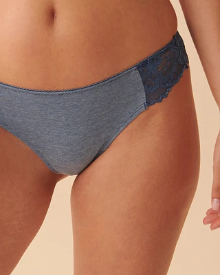 Cotton and Scalloped Lace Detail Thong Panty