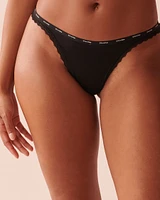 Microfiber and Lace Trim String Panty