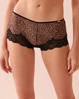 Leopard Print Lace and Mesh Boyleg Panty