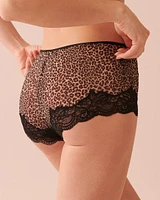 Leopard Print Lace and Mesh Boyleg Panty