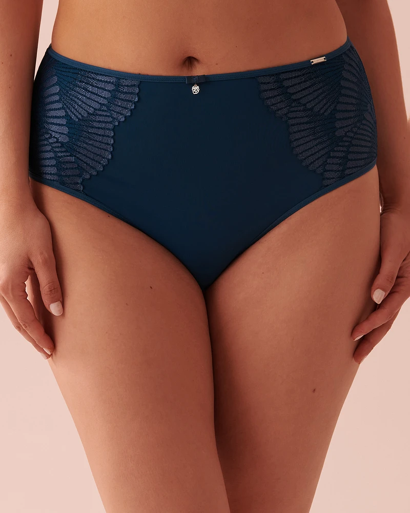 Culotte bikini taille haute microfibre et dentelle dos lisse