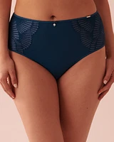 Culotte bikini taille haute microfibre et dentelle dos lisse