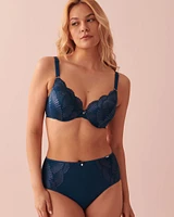 Culotte bikini taille haute microfibre et dentelle dos lisse