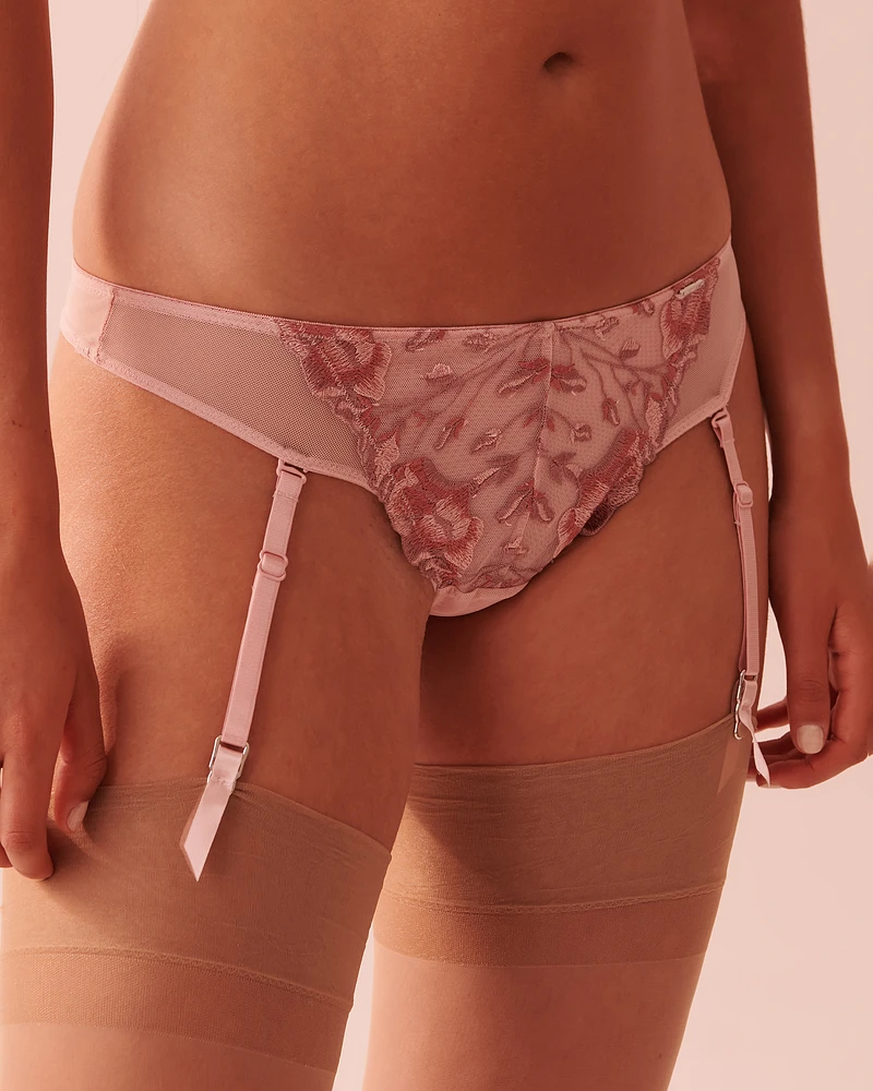 Embroidered Mesh Thong Panty