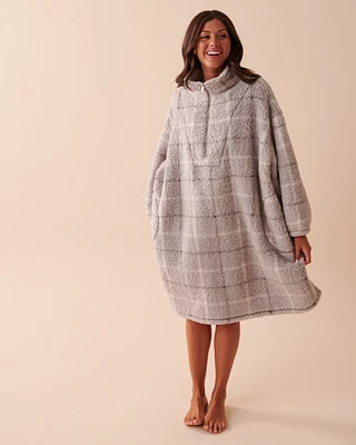 Plaid Zip-Up Oversized Sherpa Sweatshirt