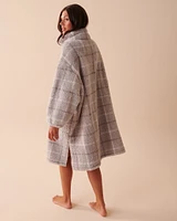 Plaid Zip-Up Oversized Sherpa Sweatshirt