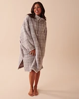 Plaid Zip-Up Oversized Sherpa Sweatshirt