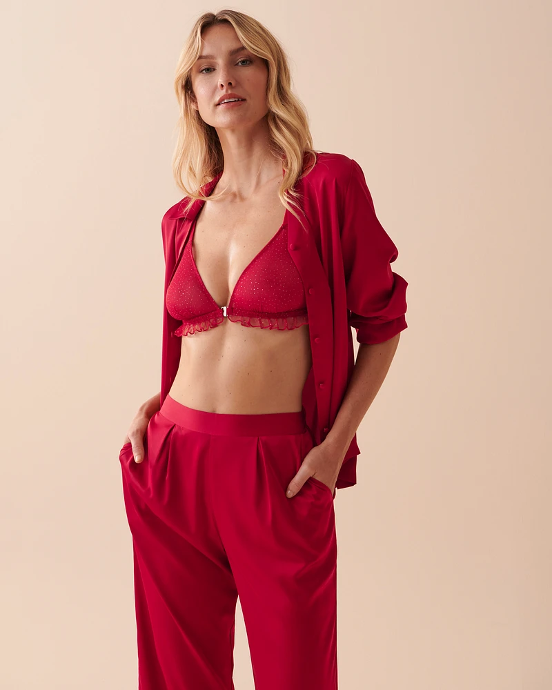 Bralette en résille à pois pailletés fermeture avant