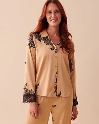 Satin and Lace Long Sleeve Button-down Shirt