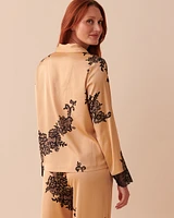 Satin and Lace Long Sleeve Button-down Shirt