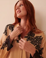 Satin and Lace Long Sleeve Button-down Shirt