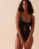 Cross Details Lace and Mesh Push-up Teddy