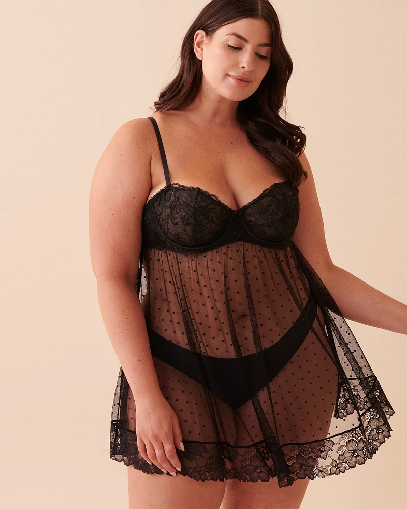 Swiss Dot Mesh Balconette Babydoll