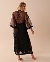 Long Sheer Mesh Floral Kimono