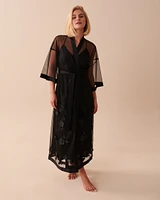 Long Sheer Mesh Floral Kimono