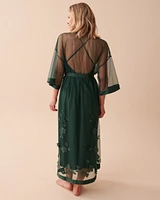 Kimono à fleurs en résille transparente
