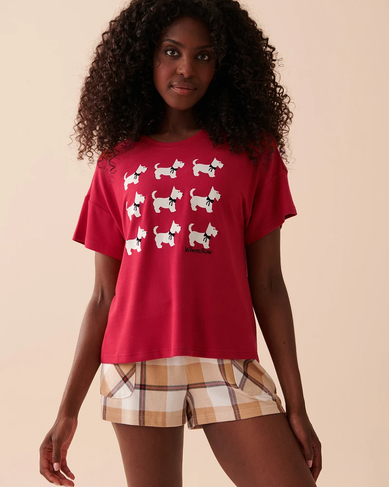 T-shirt col rond à motif chien scottie en fibres recyclées
