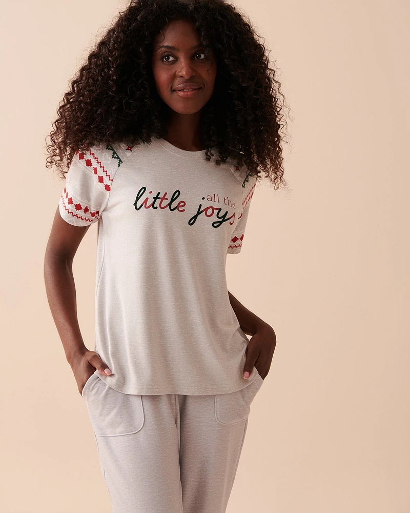 T-shirt col rond à imprimé nordique en fibres recyclées