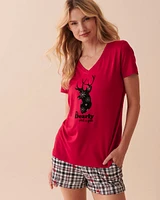 T-shirt col en V ultra doux à motif cerf