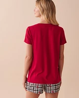 T-shirt col en V ultra doux à motif cerf