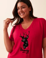 T-shirt col en V ultra doux à motif cerf