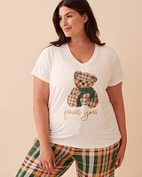 T-shirt col en V ultra doux à motif ourson