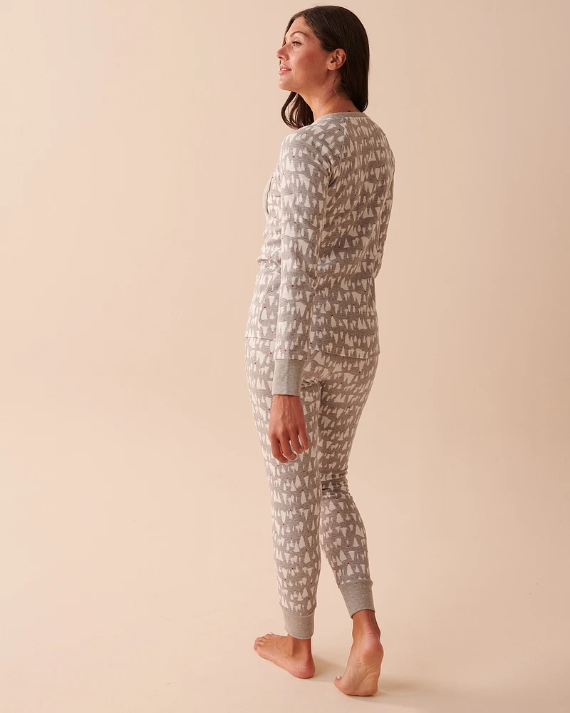 Winter Print Waffle Knit PJ Set