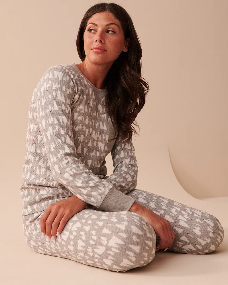 Winter Print Waffle Knit PJ Set