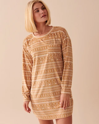 Luxury Velour Long Sleeve Sleepshirt with Pocket