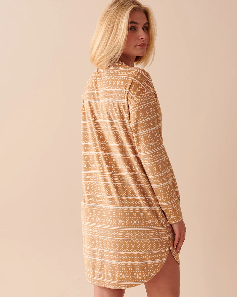 Luxury Velour Long Sleeve Sleepshirt with Pocket