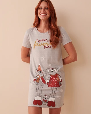 Chemise de nuit manches courtes ultra douce à motif souris