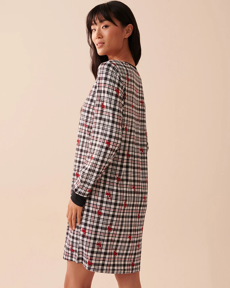 Chemise de nuit manches longues ultra douce à motif cerf