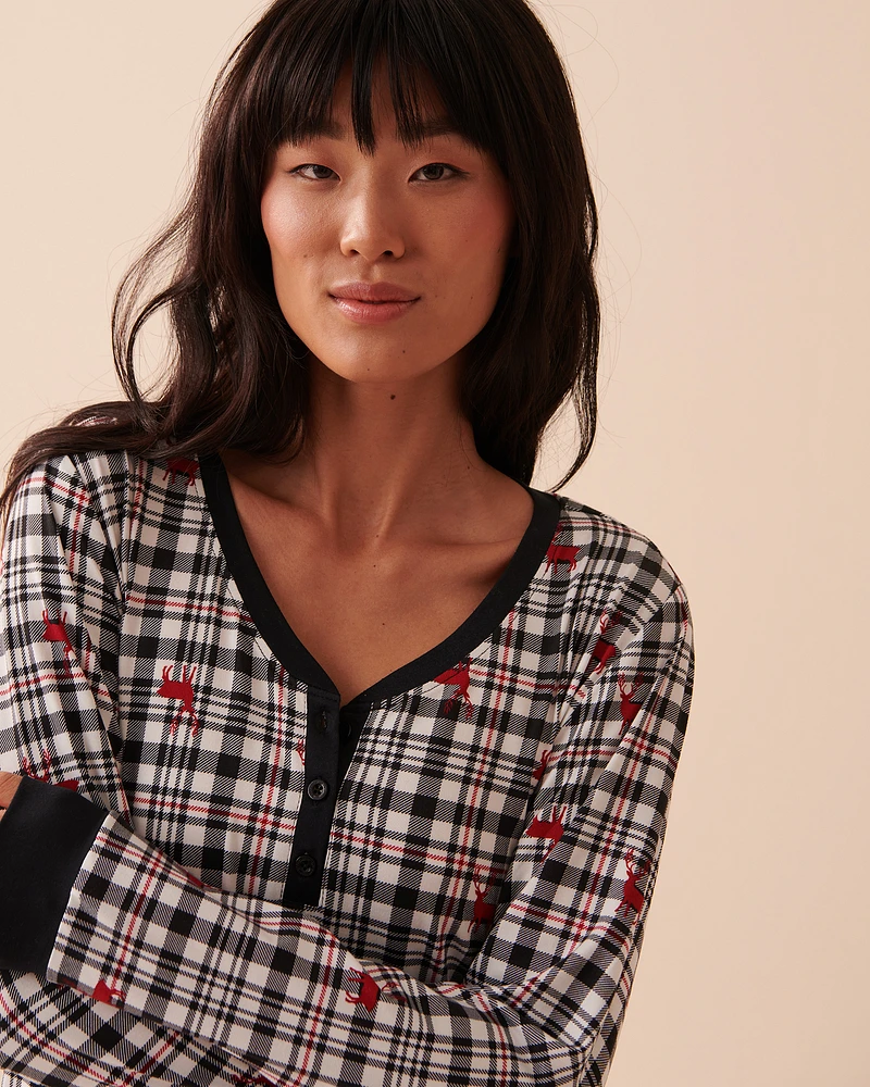 Chemise de nuit manches longues ultra douce à motif cerf
