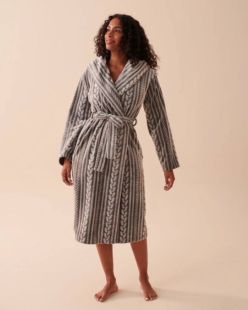 Recycled Fibers Soft Cable Knit Hooded Robe