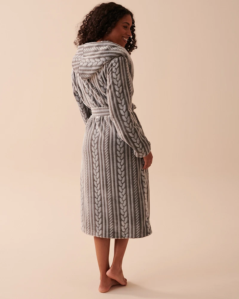 Recycled Fibers Soft Cable Knit Hooded Robe