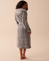 Recycled Fibers Soft Cable Knit Hooded Robe