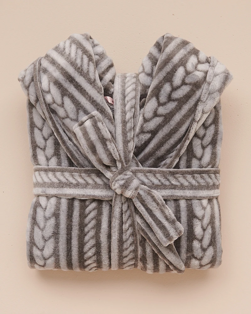 Recycled Fibers Soft Cable Knit Hooded Robe