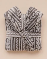 Recycled Fibers Soft Cable Knit Hooded Robe
