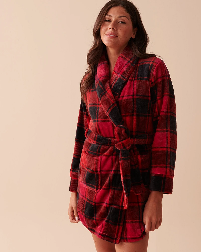 Robe de chambre à carreaux buffalo en peluche douce