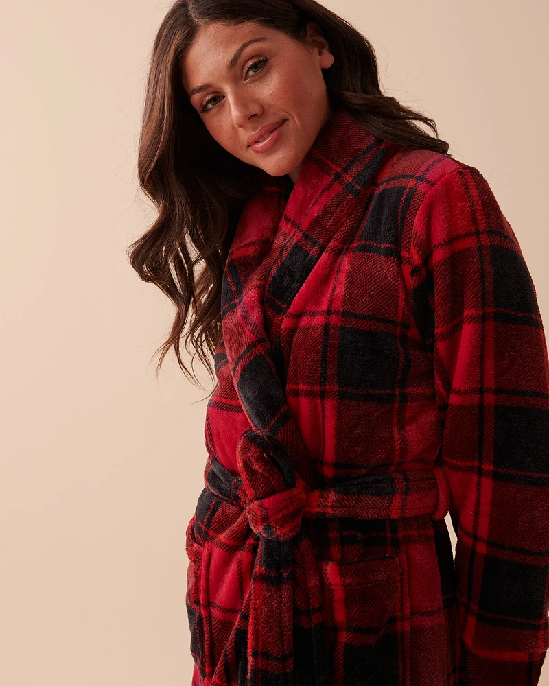 Robe de chambre à carreaux buffalo en peluche douce