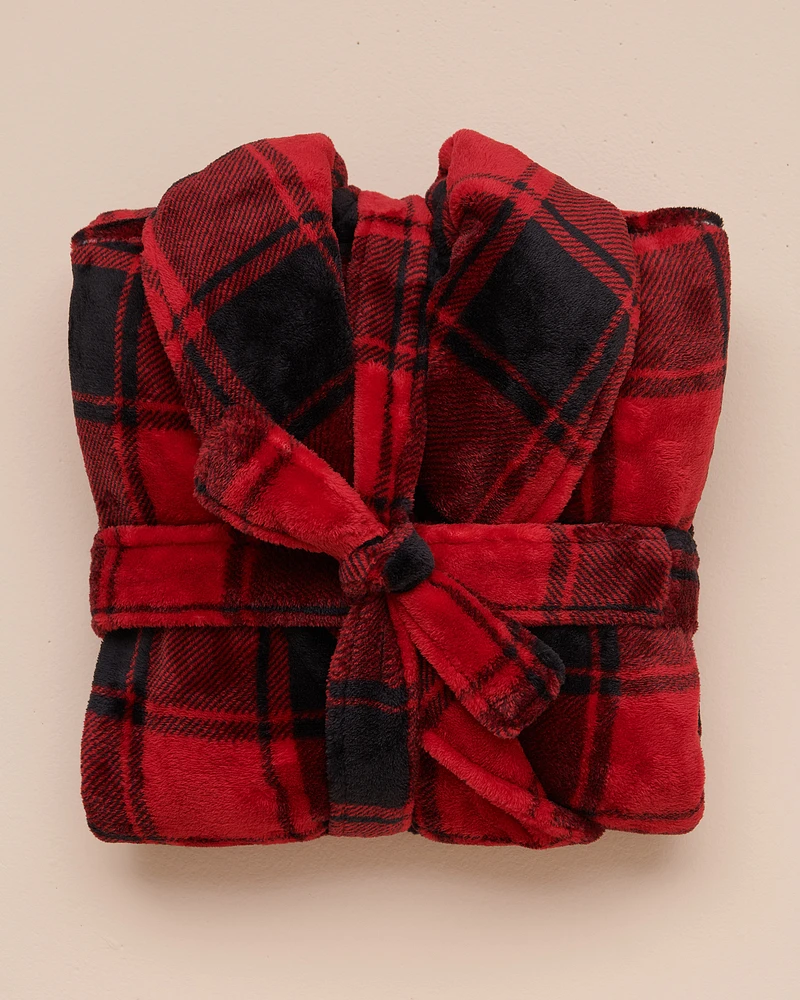 Robe de chambre à carreaux buffalo en peluche douce