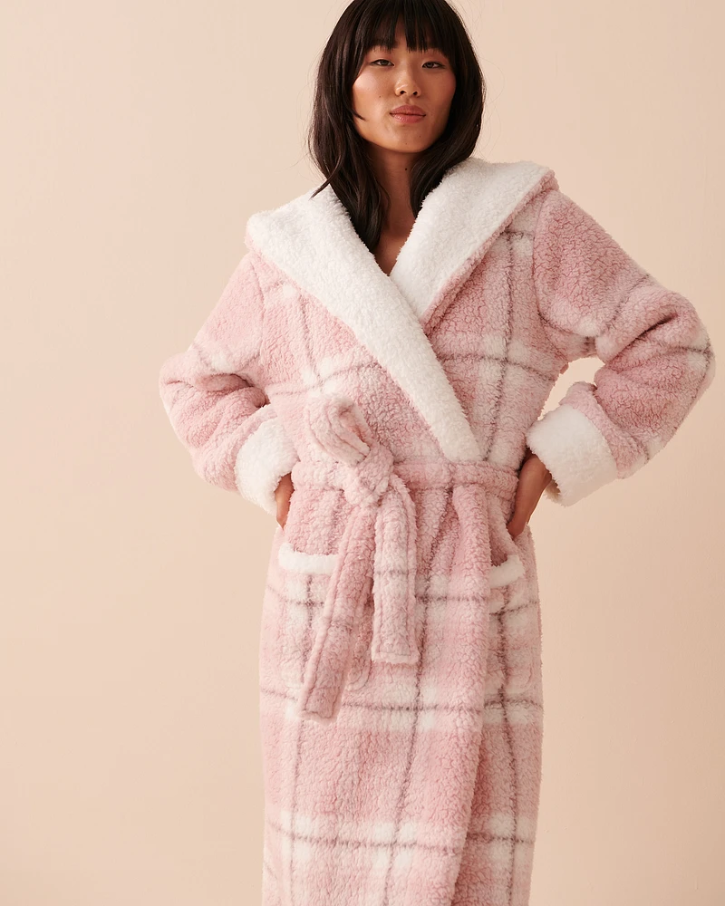 Robe de chambre à carreaux en sherpa