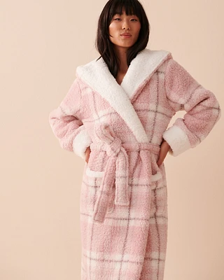 Robe de chambre à carreaux en sherpa