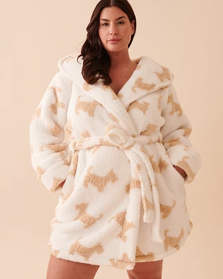Scottie Print Sherpa Robe