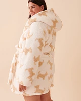 Scottie Print Sherpa Robe