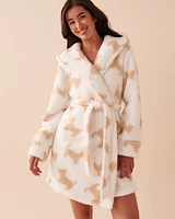 Scottie Print Sherpa Robe